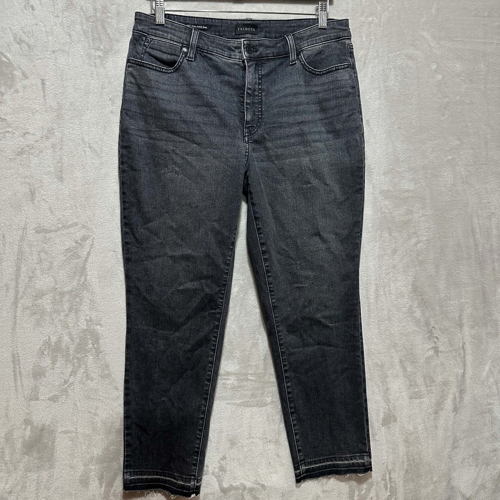 Talbots Slim Ankle Raw Hem Jeans Women's Size 12P Charcoal Black 5 Pockets